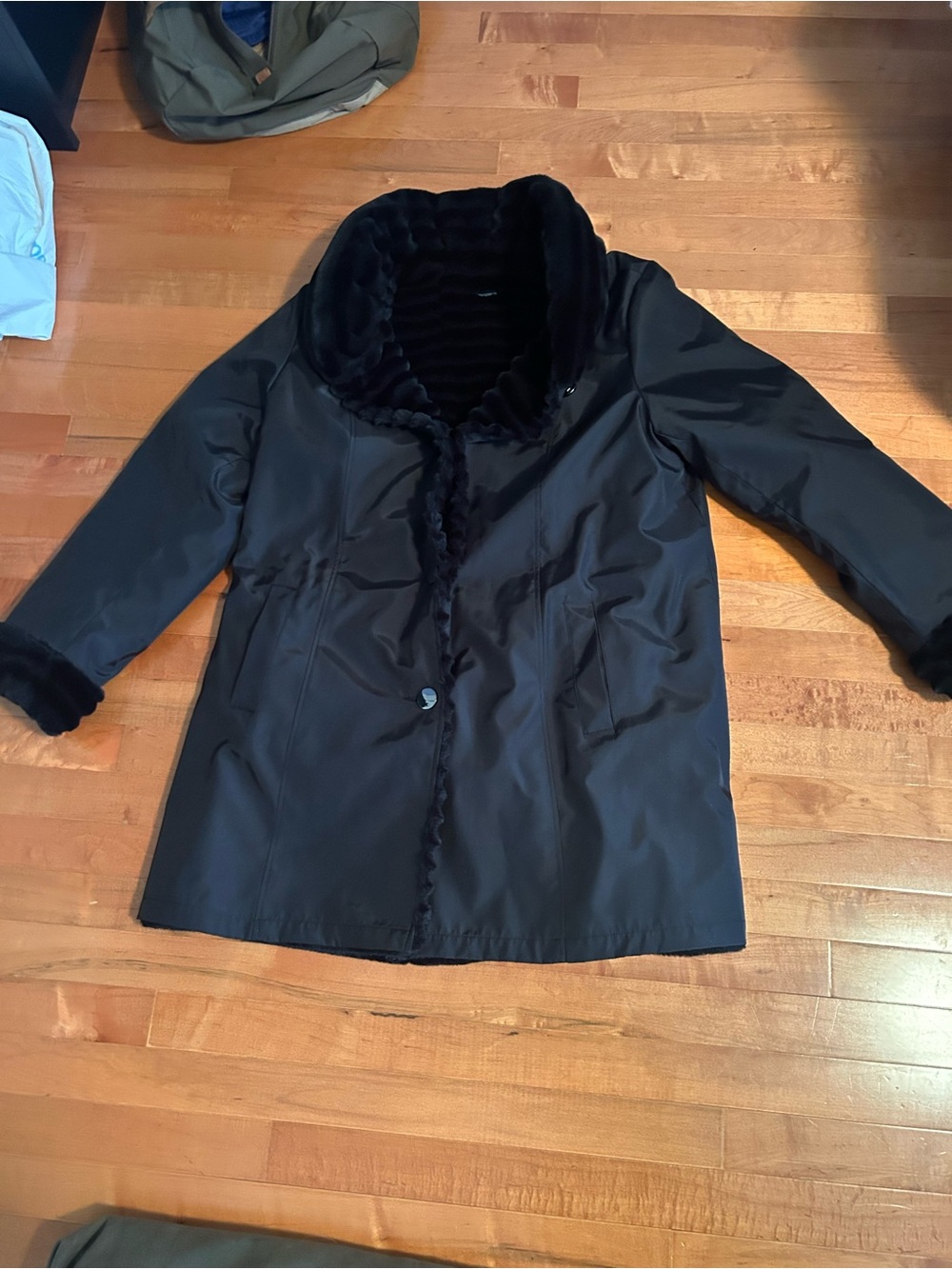 Women's Black Faux Fur Collar Coat